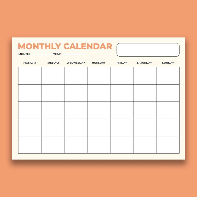 Plantilla de calendario mensual en blanco simple