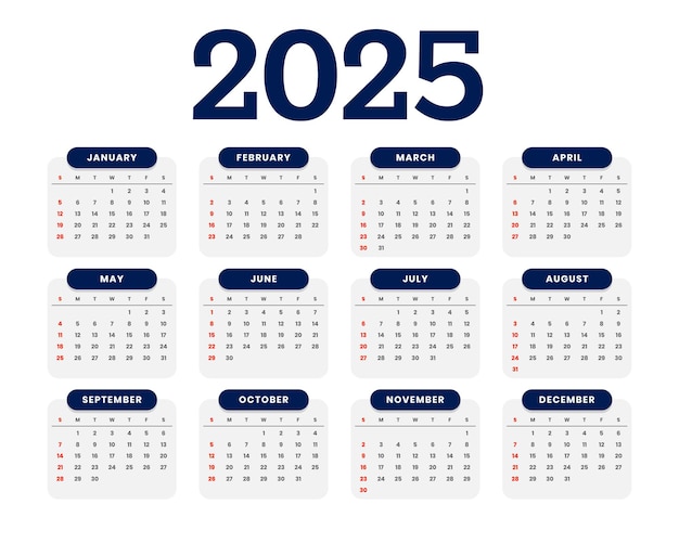plantilla de calendario nuevo para el año 2025 organizar tarea o evento