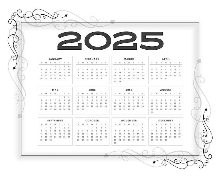 Vector gratuito plantilla de calendario de oficina simple de 2025 la semana comienza el domingo