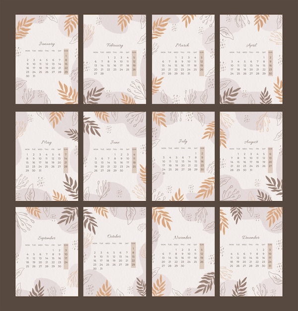 Plantilla de calendario de pared 2023 dibujada a mano