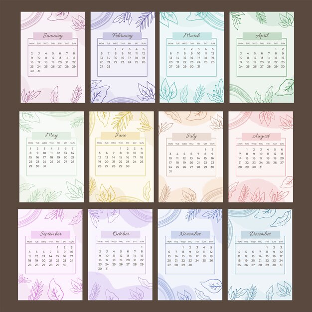 Plantilla de calendario de pared 2023 dibujada a mano