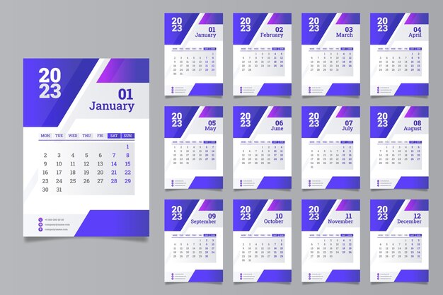 Plantilla de calendario de pared degradado 2023