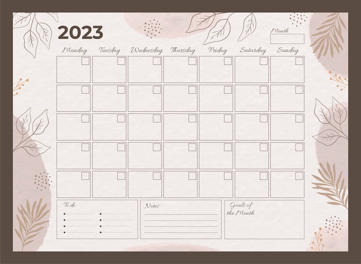 Vector gratuito plantilla de calendario planificador mensual 2023 dibujado a mano