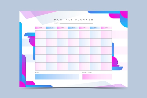 Vector gratuito plantilla de calendario planificador mensual degradado 2023