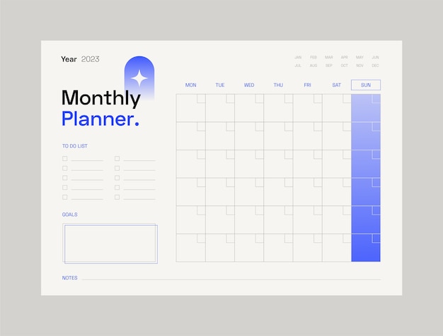 Vector gratuito plantilla de calendario planificador mensual plano 2023