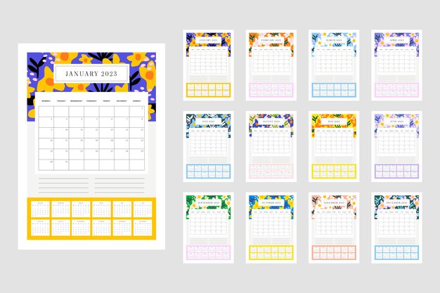 Plantilla de calendario de planificador de pared anual plana 2023