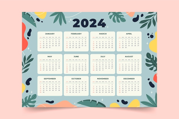 Vector gratuito plantilla de calendario plano 2024