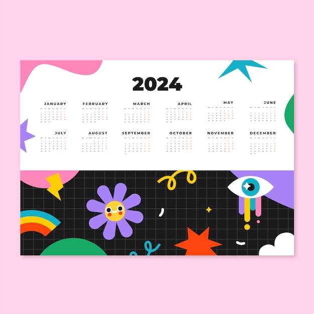 Vector gratuito plantilla de calendario plano 2024