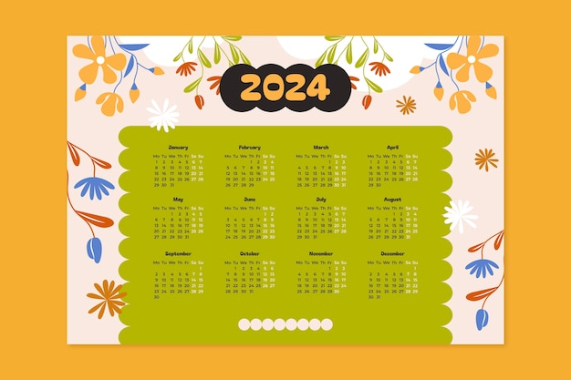 Vector gratuito plantilla de calendario plano 2024