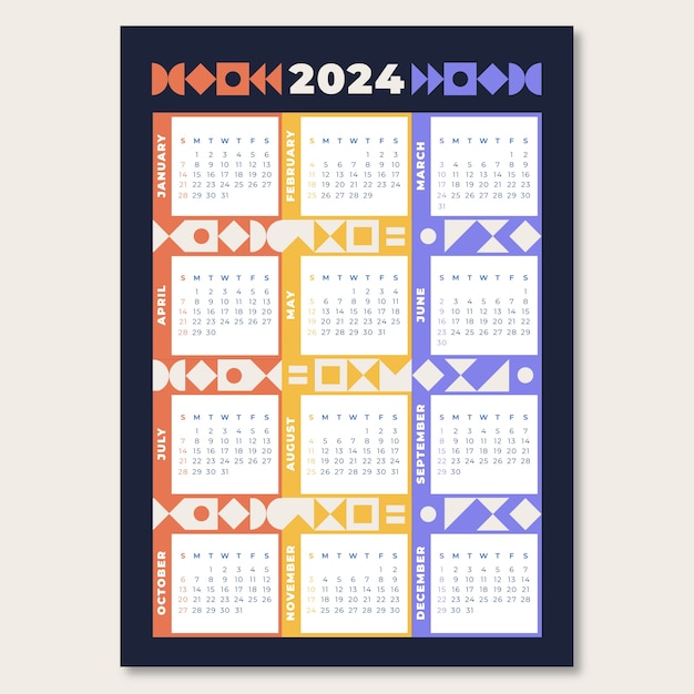 Vector gratuito plantilla de calendario plano para 2024