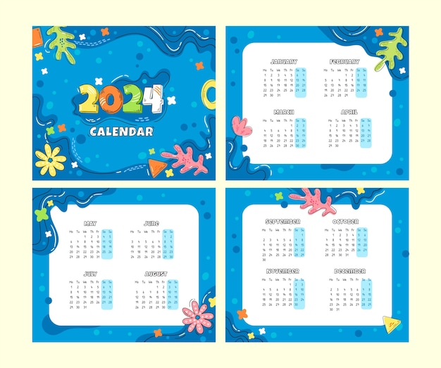 Vector gratuito plantilla de calendario plano para 2024