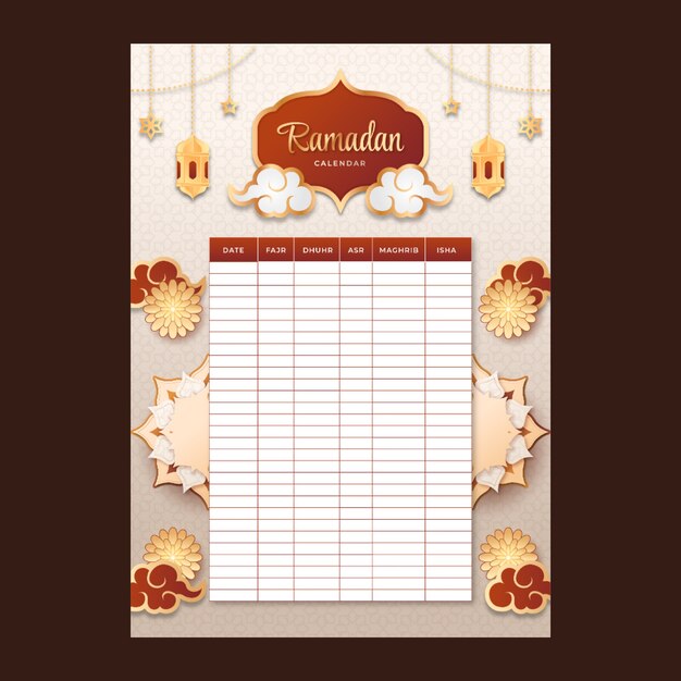 Plantilla de calendario de ramadán degradado