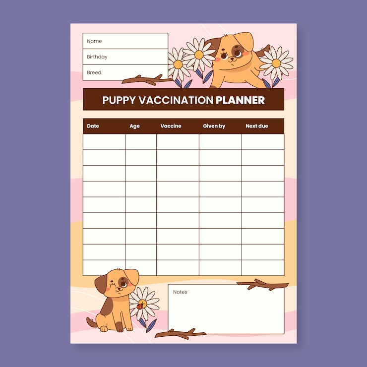 Vector gratuito plantilla de calendario de vacunación de cachorros dibujados a mano