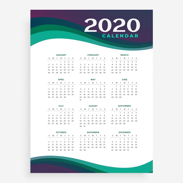 Plantilla de calendario vertical 2020