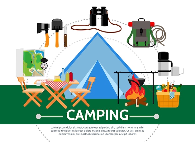 Plantilla de camping plana