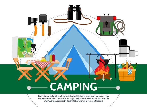 Plantilla de camping plana