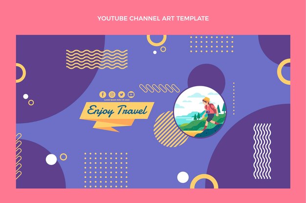 Plantilla de canal de youtube de viajes de diseño plano