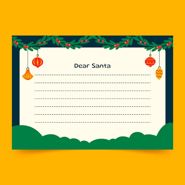 Plantilla de carta de deseos de santa dibujada a mano