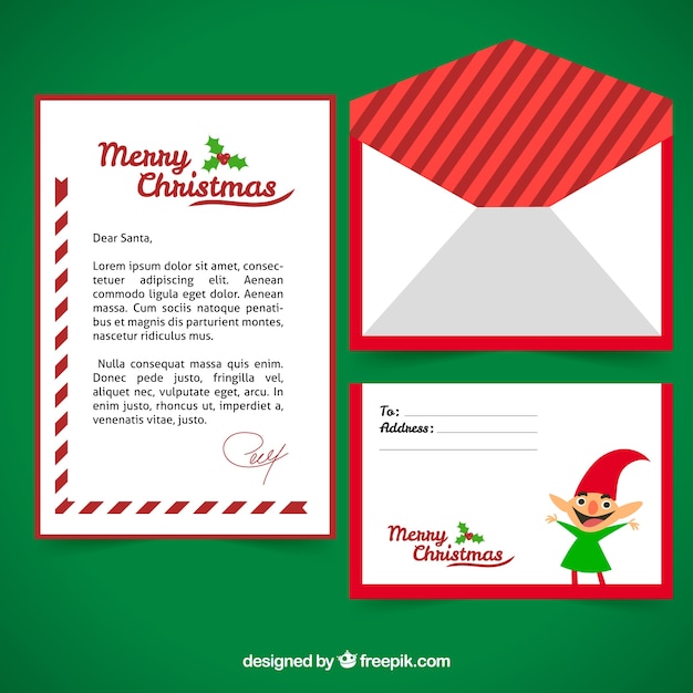 Plantilla de una carta con un duende de navidad