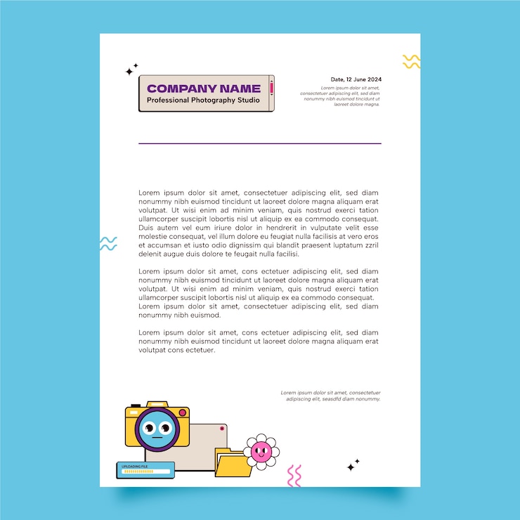 Vector gratuito plantilla de carta para estudio de fotografía