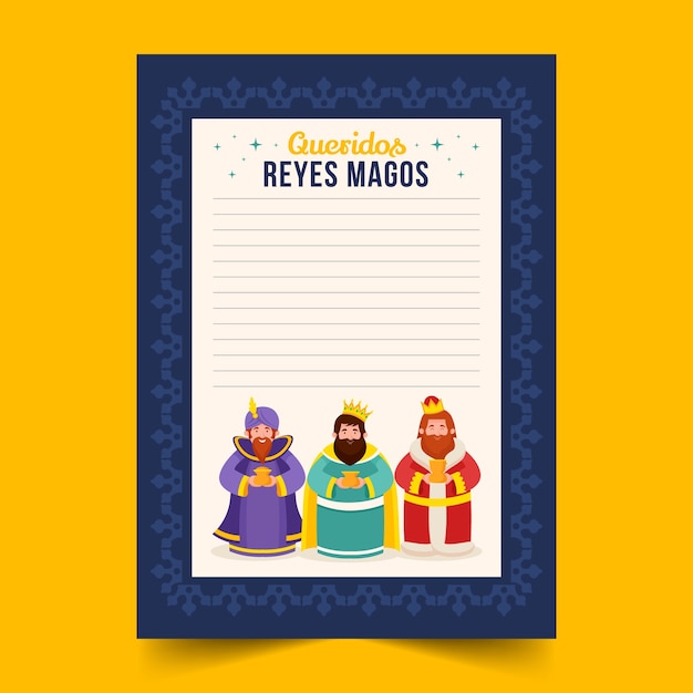 Plantilla de carta de lista de deseos de flat reyes magos