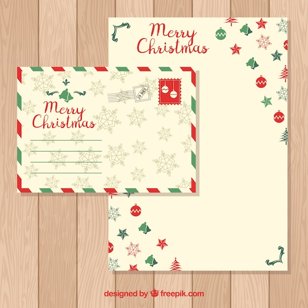 Vector gratuito plantilla de carta de navidad decorada