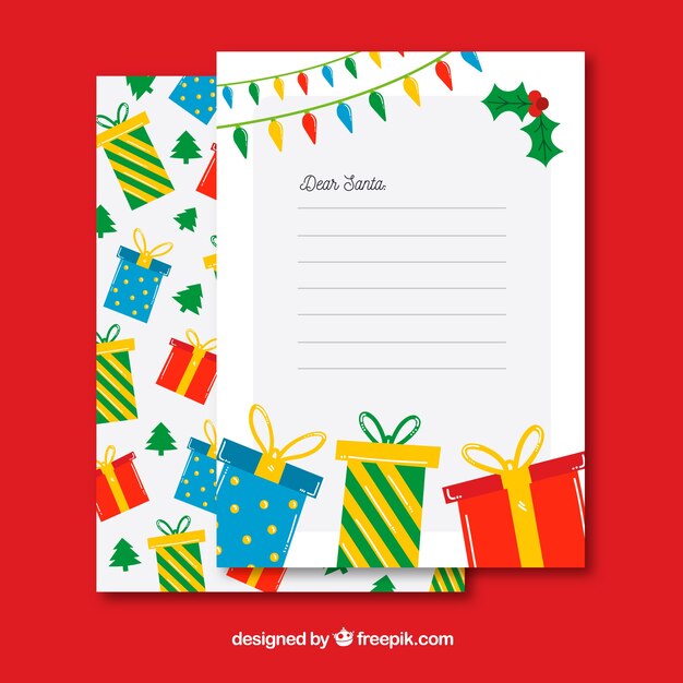 Plantilla de una carta de navidad con regalos