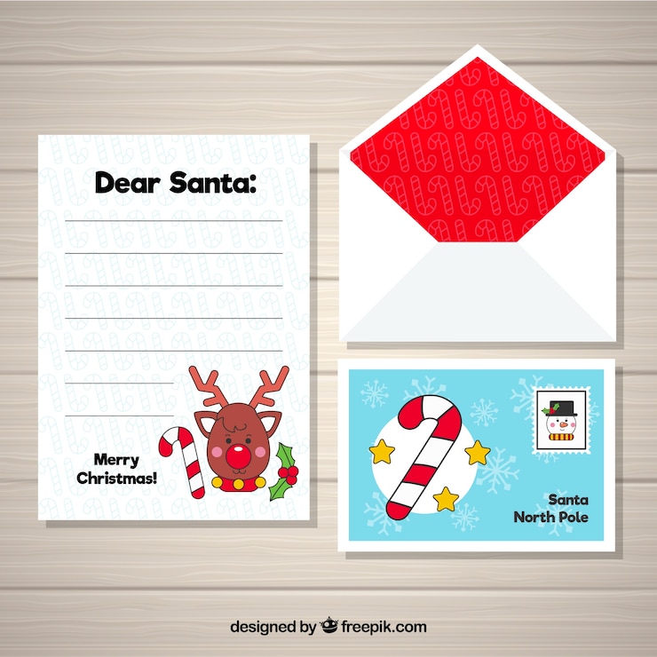 Vector gratuito plantilla de una carta de navidad a santa