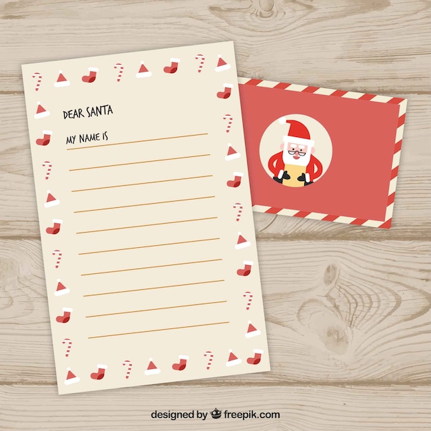 Vector gratuito plantilla de carta de navidad con un sobre rojo