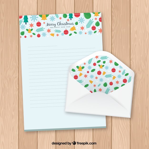 Plantilla de una carta de navidad en un sobre