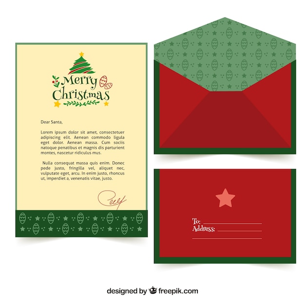 Plantilla de carta de navidad en verde y rojo