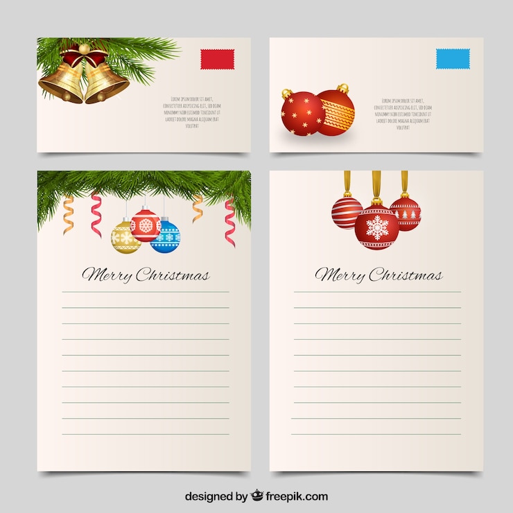 Vector gratuito plantilla de carta navideña con ornamentos