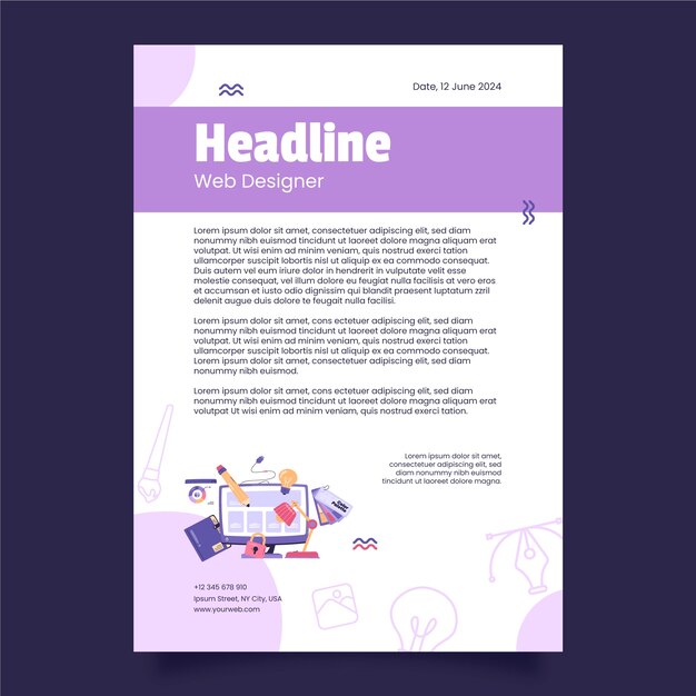 Plantilla de carta plana para diseñador web