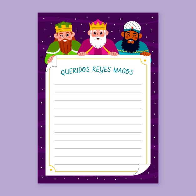 Plantilla de carta plana para reyes magos