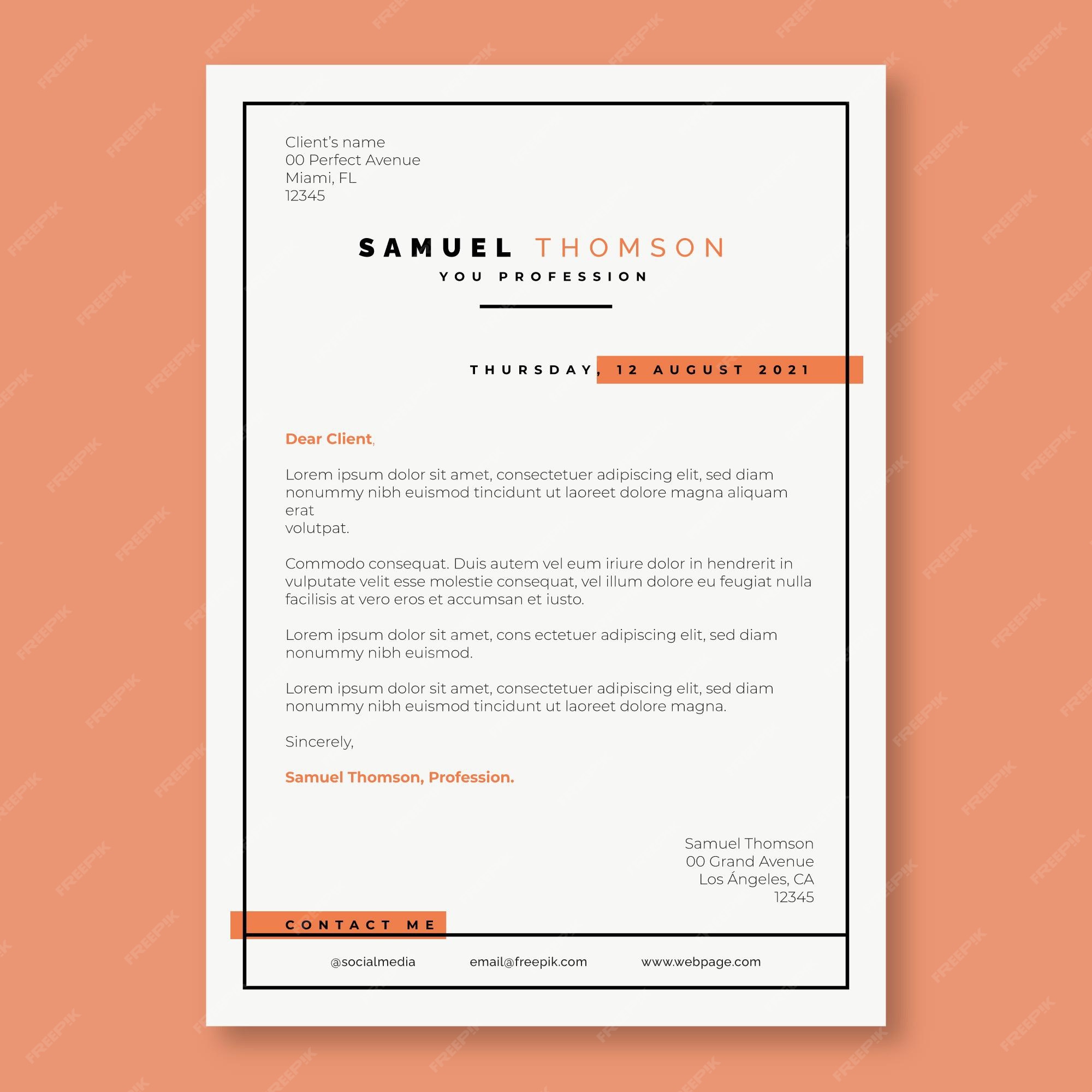 Plantilla De Una Carta Plantilla de carta de presentación naranja simple duotone | Vector Gratis