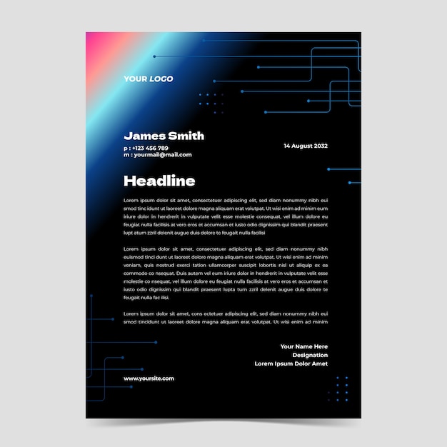 Plantilla de carta de reparación de tecnología de gradiente