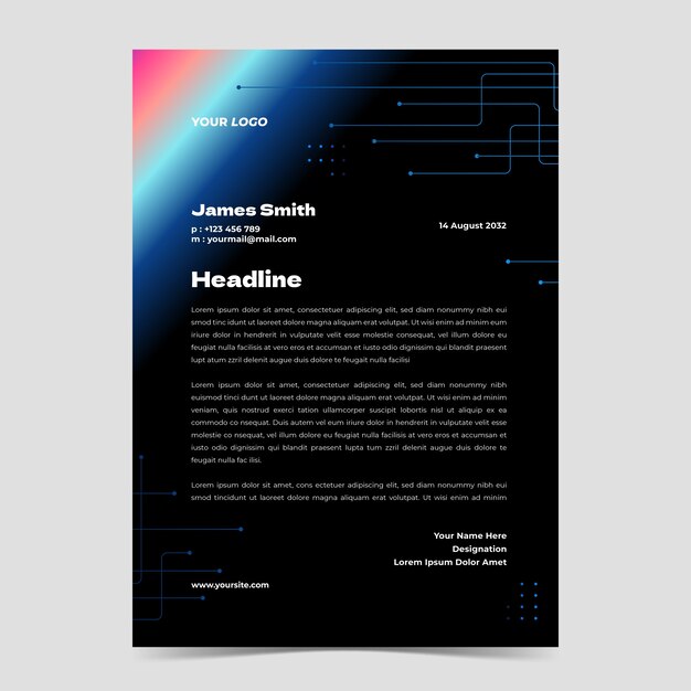 Plantilla de carta de reparación de tecnología de gradiente