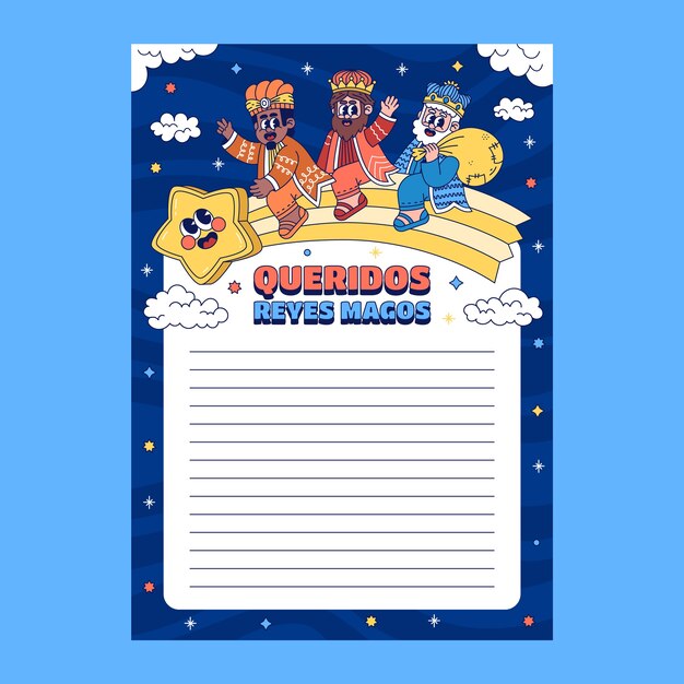 Plantilla de carta de reyes magos dibujada a mano