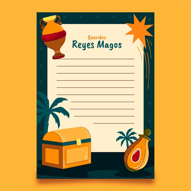 Vector gratuito plantilla de carta de reyes magos plana