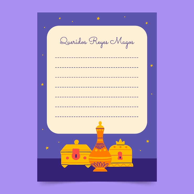 Vector gratuito plantilla de carta de reyes magos plana