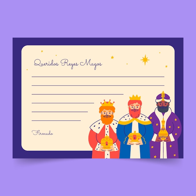 Vector gratuito plantilla de carta de reyes magos plana