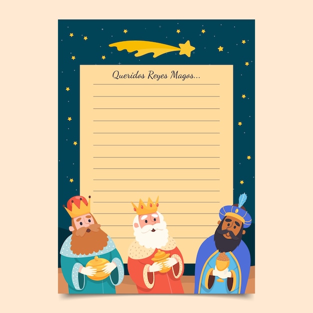 Plantilla de carta de los reyes magos planos