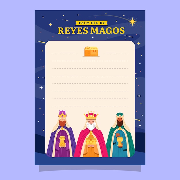 Vector gratuito plantilla de carta de los reyes magos planos