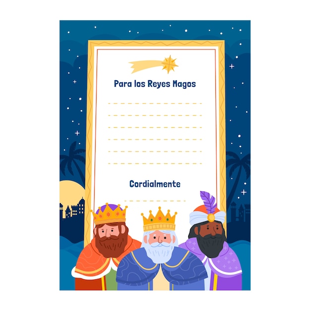 Vector gratuito plantilla de carta de los reyes magos planos