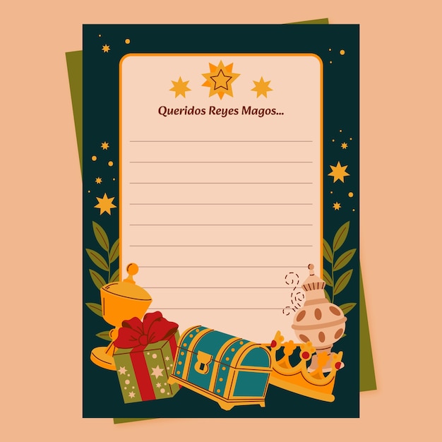 Vector gratuito plantilla de carta de los reyes magos planos