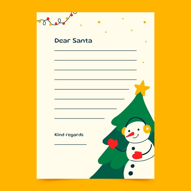 Plantilla de carta de santa dibujada a mano con árbol