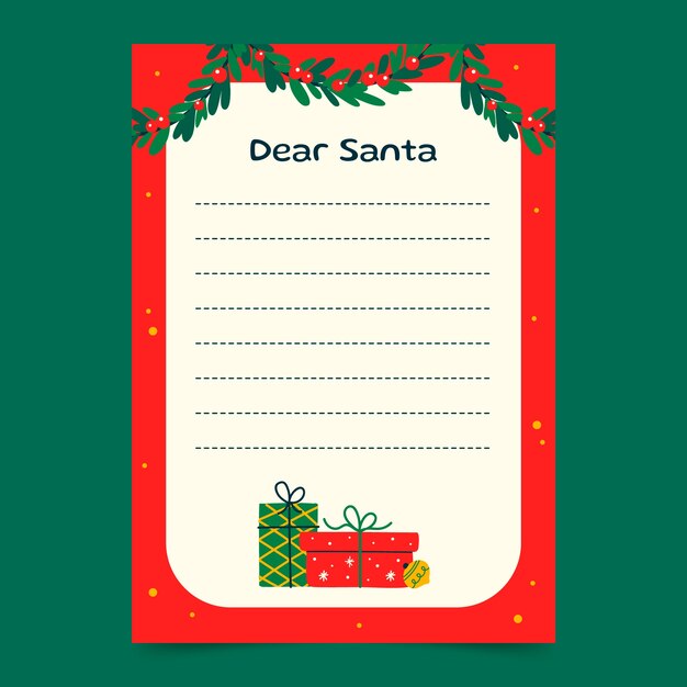 Plantilla de carta de santa dibujada a mano con regalo