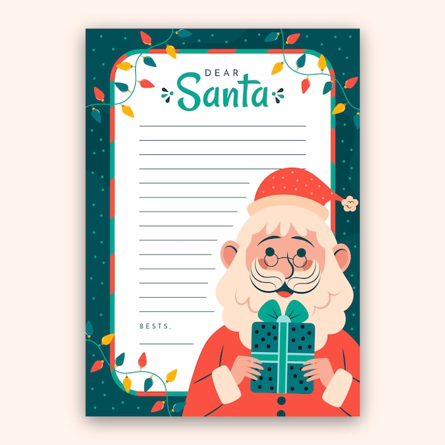 Vector gratuito plantilla de carta de santa dibujada a mano