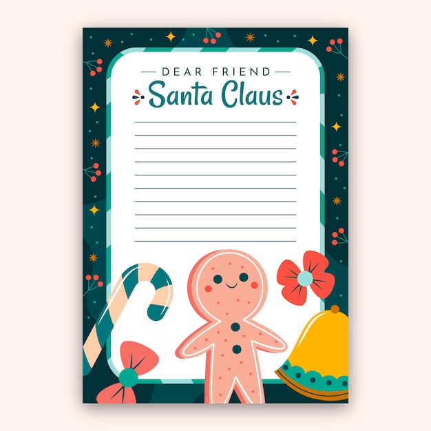 Vector gratuito plantilla de carta de santa dibujada a mano