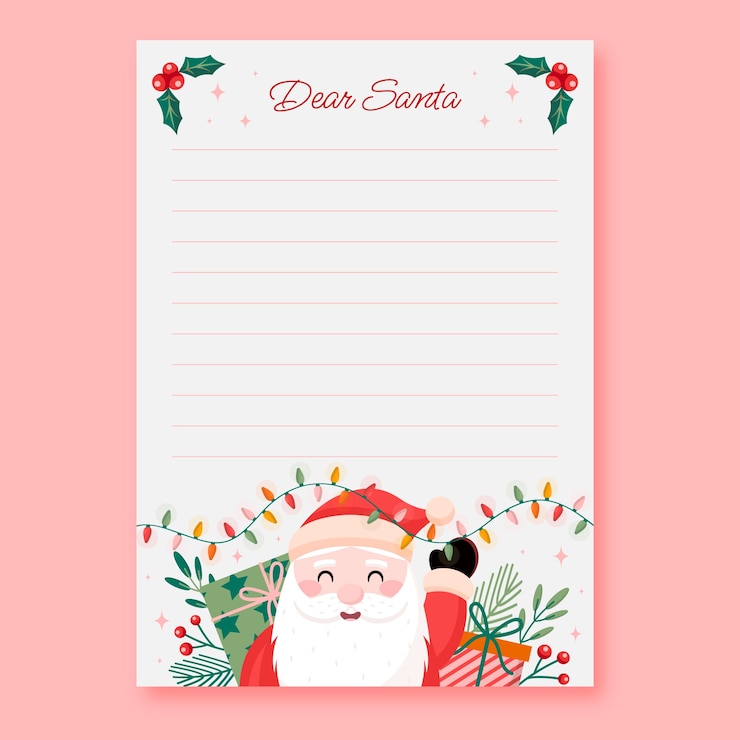 Vector gratuito plantilla de carta de santa dibujada a mano